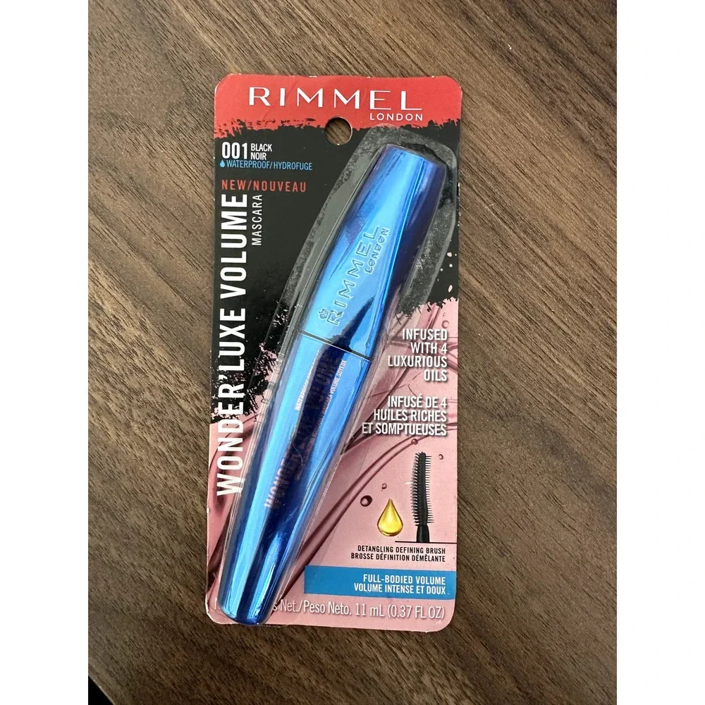 RIMMEL LONDON Wonder'Luxe Volume Mascara, 001 Waterproof Black, 0.37 Fluid Ounce